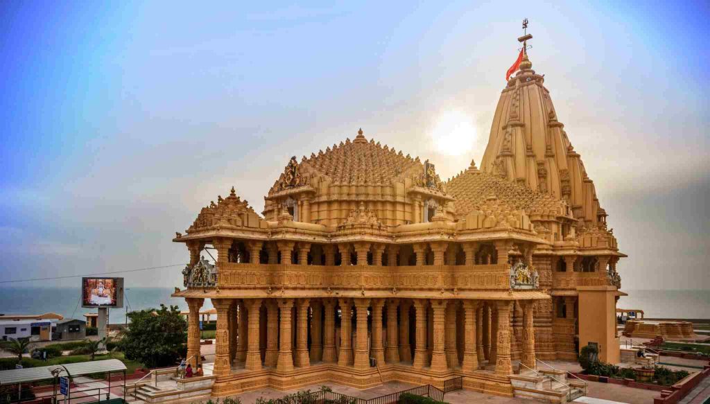 Dwarkadhish Temple in Dwarka with ornate stone architecture overlooking the Arabian Sea
