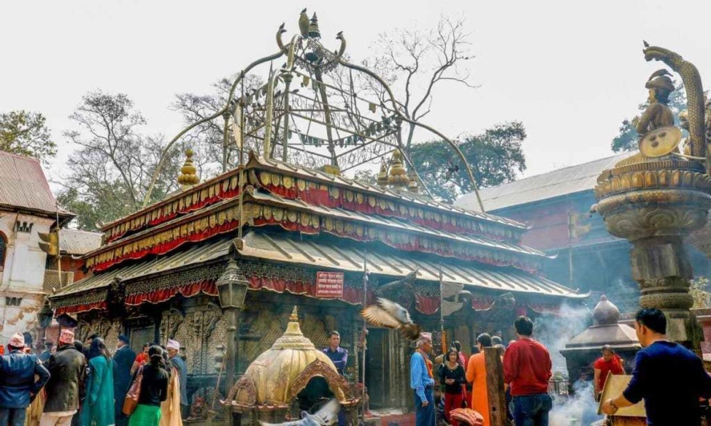 Devotees gathered at Guhyeshwari Temple near Pashupatinath in Kathmandu Nepal