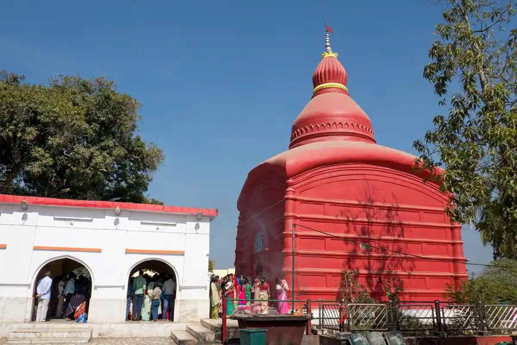 Exterior view of Tripura Sundari Temple red dome structure in Udaipur Tripura