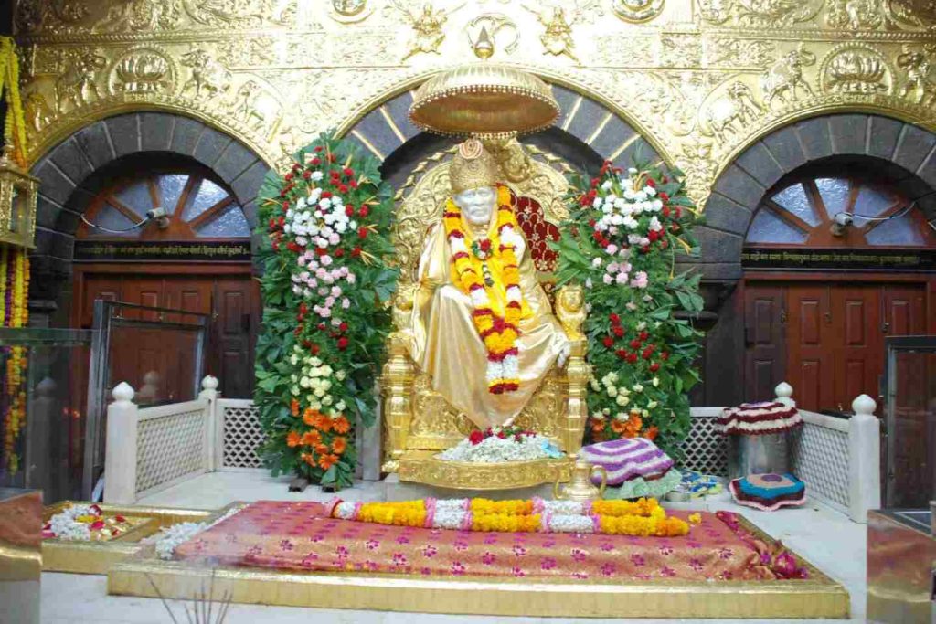 Shirdi Sai Baba marble idol at Samadhi Mandir inside Shirdi Sai Baba Temple Maharashtra