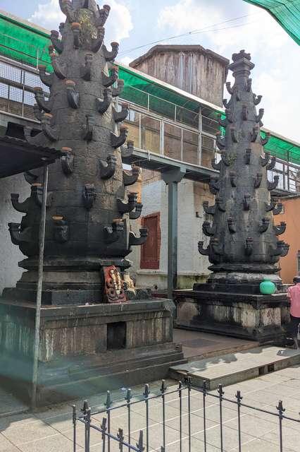 Banashankari Temple Deepa Stambha pillars in Badami Karnataka