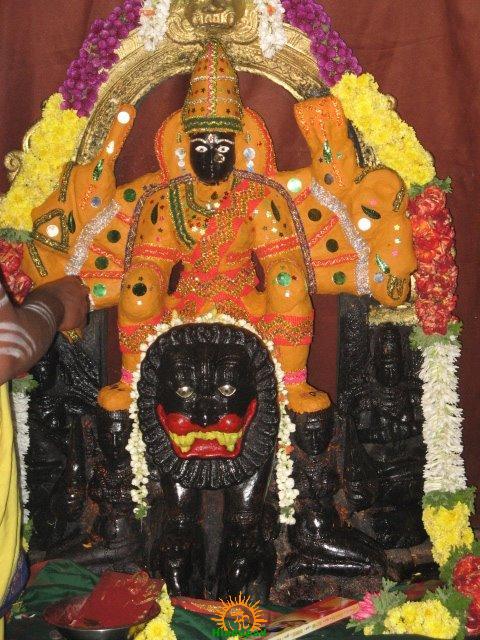 Goddess Banashankari idol seated on lion Badami temple