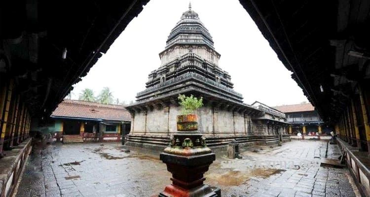 Gokarna Mahabaleshwar Temple courtyard with stone architecture in Karnataka