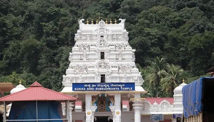 Kukke Subramanya Temple entrance nestled in Western Ghats Karnataka