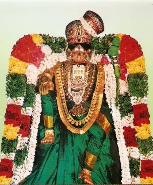 Goddess Andal idol decorated with flowers and traditional jewelry at Srivilliputhur temple